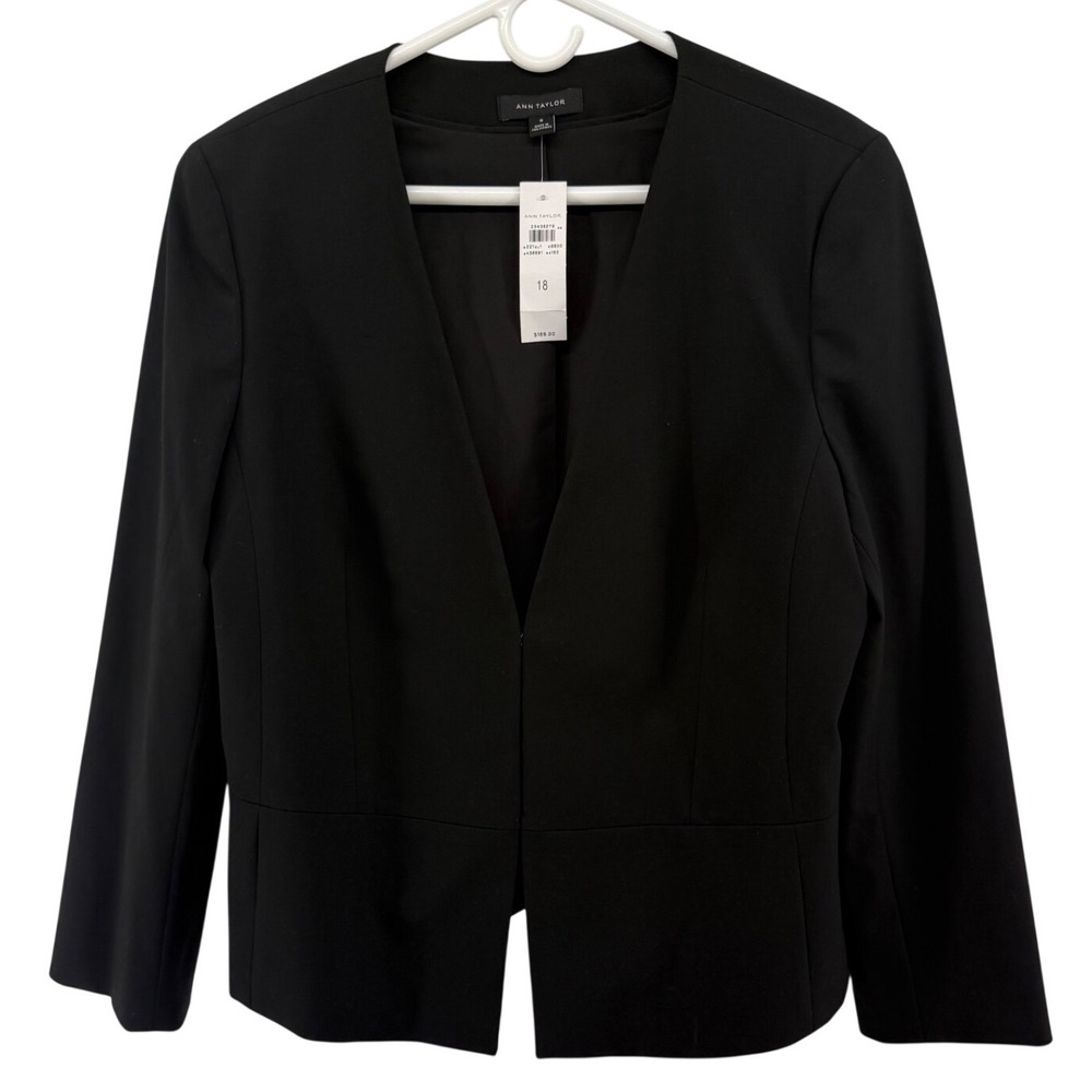 Ann Taylor Womens Black Collarless Open Front Blazer Jacket Size 18 NWT 436891